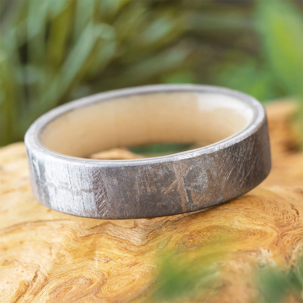 Meteorite Men's Wedding Band With Wood Sleeve 3 Meteorite Men's Wedding Band With Wood Sleeve