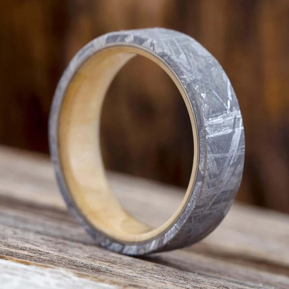 Meteorite Men's Wedding Band With Wood Sleeve 10 Meteorite Men's Wedding Band With Wood Sleeve - Image 8