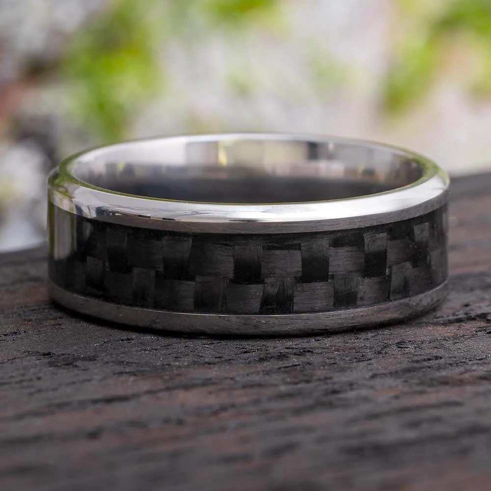 Carbon Fiber Wedding Band, Beveled Titanium Ring 3 Carbon Fiber Wedding Band, Beveled Titanium Ring