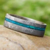 Gibeon Meteorite Wedding Band With Crushed Opal Strip, Titanium Ring 1 Gibeon Meteorite Wedding Band With Crushed Opal Strip, Titanium Ring -Johan Jewelry Shop E2488ArtMayCropped 4