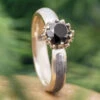 Meteorite Engagement Ring, Black Diamond With Sapphire Lotus Setting -Johan Jewelry Shop E2503Art05 2023Cropped 6