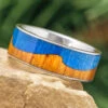 Wavy Wedding Band, Blue Box Elder & Koa Wood Beach Wedding Ring