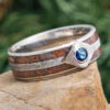 Meteor Engagement Ring With Sapphire, Titanium Ring Inlaid With Dinosaur Bone -Johan Jewelry Shop E2550Art01 2023Cropped 1