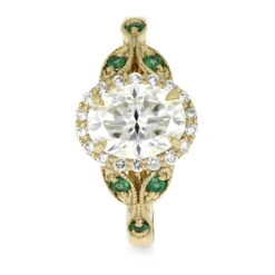 Yellow Gold Halo Engagement Ring With Emerald Accents -Johan Jewelry Shop E2554YG 2