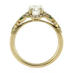 Yellow Gold Halo Engagement Ring With Emerald Accents -Johan Jewelry Shop E2554YG 4