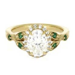Yellow Gold Halo Engagement Ring With Emerald Accents -Johan Jewelry Shop E2554YG 5