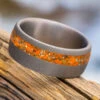 Orange Stardust™ Wedding Band In Sandblasted Titanium -Johan Jewelry Shop E2563ORArtCropped 14