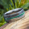 Meteorite And Dinosaur Bone Band With Green Pinstripe 2 Meteorite And Dinosaur Bone Band With Green Pinstripe -Johan Jewelry Shop E2570GRArtAprilCropped 4