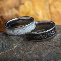 Black & White Stardust™ Titanium Wedding Band Set -Johan Jewelry Shop E2579ArtCropped 4