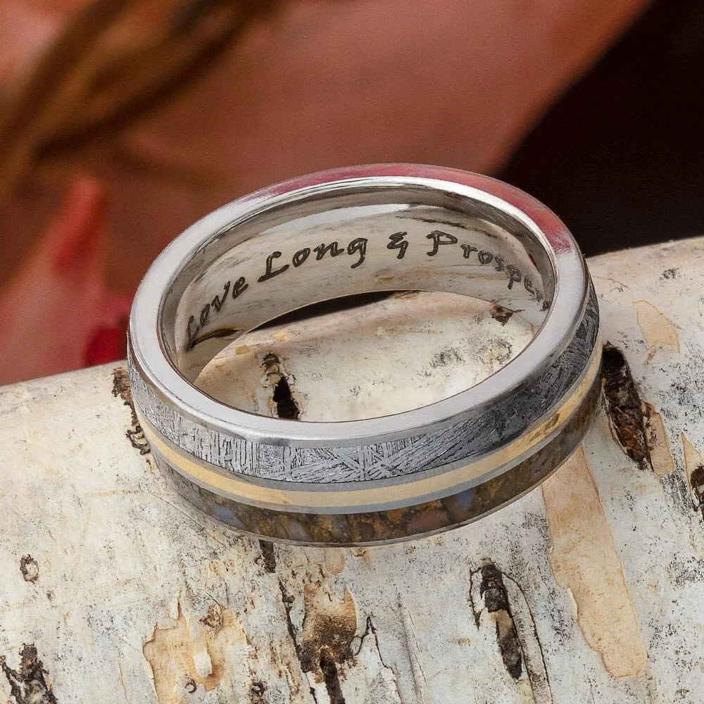 Dinosaur Bone & Meteorite Ring With Gold Pinstripe 9 Dinosaur Bone & Meteorite Ring With Gold Pinstripe - Image 7