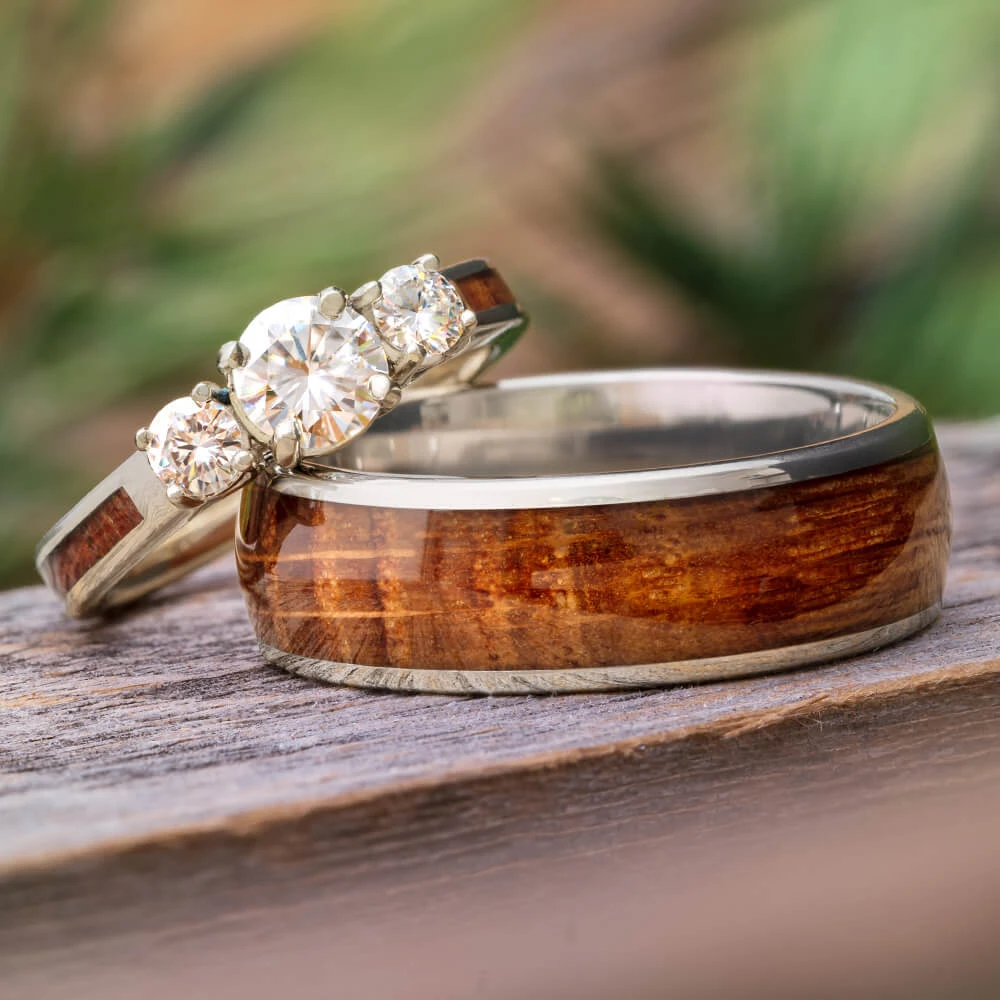 Wood Wedding Ring Set, White Gold And Titanium Rings 3 Wood Wedding Ring Set, White Gold And Titanium Rings
