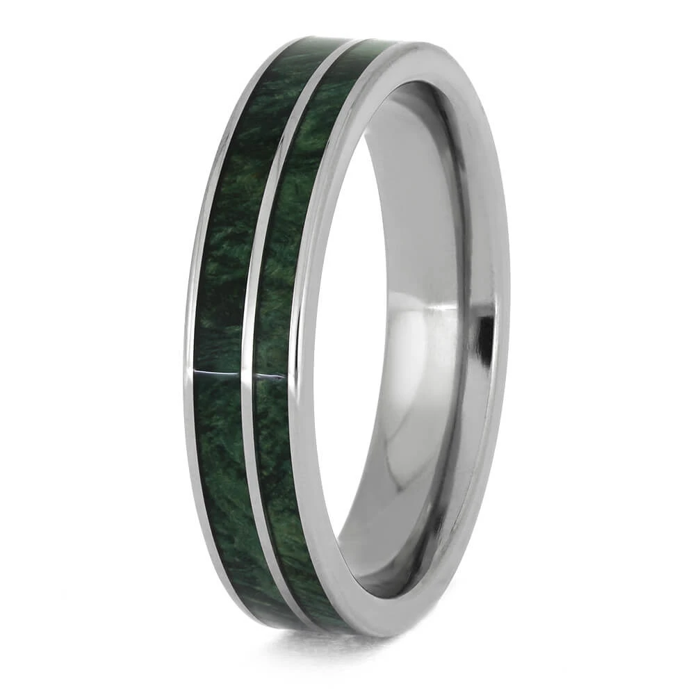 Narrow Wedding Band With Green Burl Wood 6 Narrow Wedding Band With Green Burl Wood - Image 4