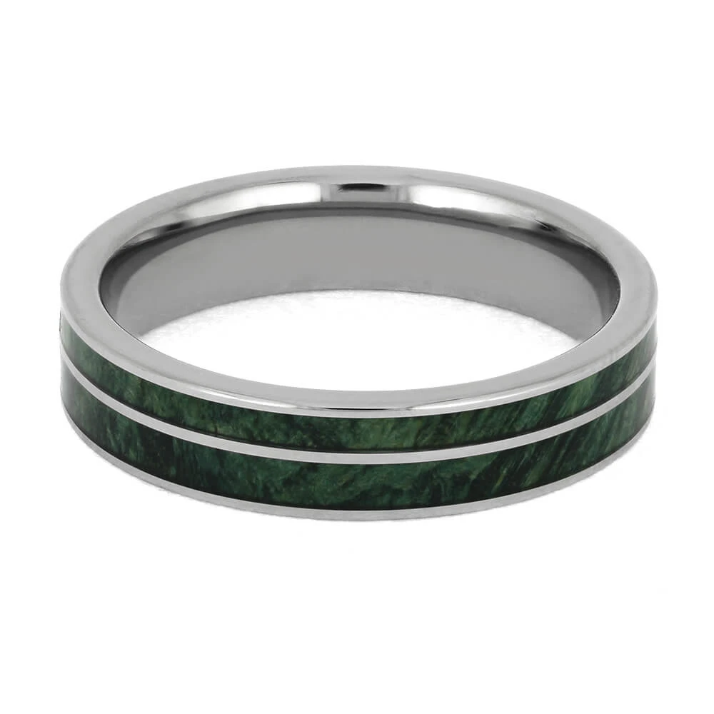 Narrow Wedding Band With Green Burl Wood 7 Narrow Wedding Band With Green Burl Wood - Image 5