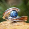 Koa Wood Engagement Ring, Colored Stone In Tension Setting