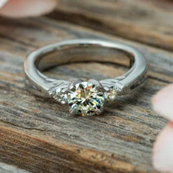 Three Stone Diamond & Meteorite Engagement Ring -Johan Jewelry Shop E2669ArtJanuaryCropped 1