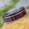 Ruby Redwood Wedding Band, Matte Titanium Ring With Pinstripe -Johan Jewelry Shop E2675ArtNewCropped