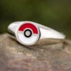 Pokemon Engagement Ring, Pokeball Ring In Signet Ring Style, Moissanite Center Stone -Johan Jewelry Shop E2680ArtCropped 3