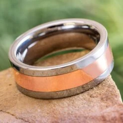 All-Metal Tungsten Ring With Rose Gold Inlay