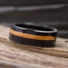 Ebony Wood And Ceramic Wedding Band With Gold Pinstripe