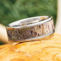 Spinner Ring With Naturally Shed Deer Antler In Titanium