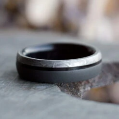 Meteorite & Ebony Wood Sandblasted Titanium Men's Ring