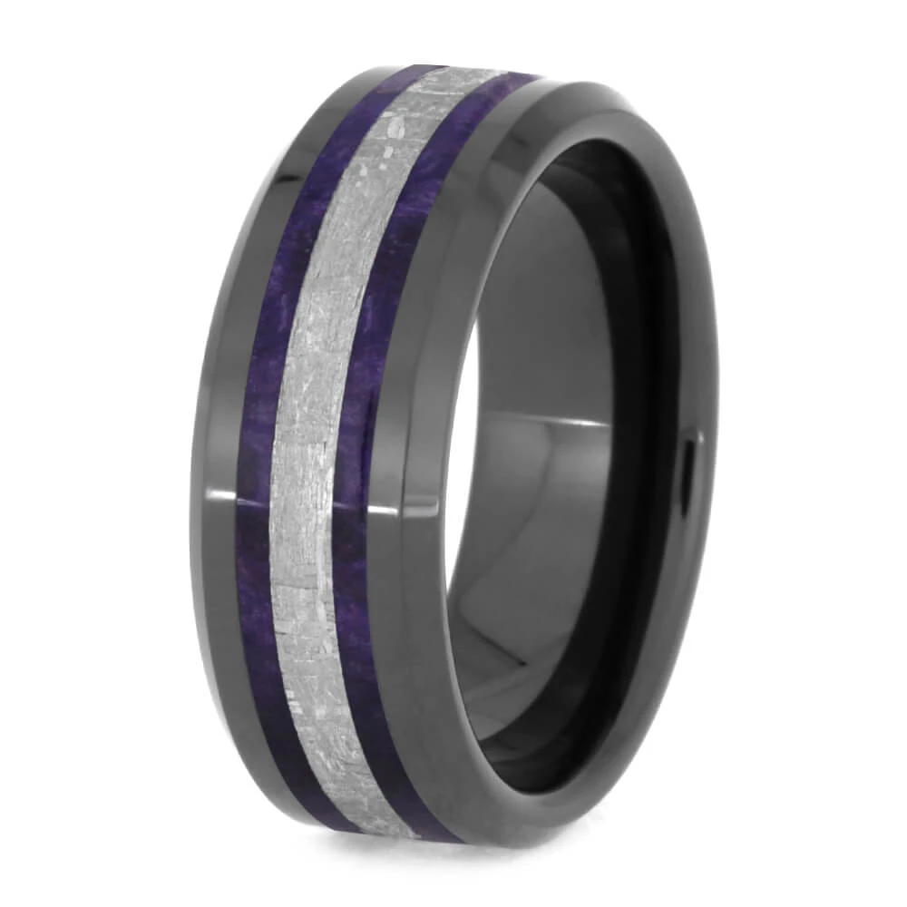 Purple Men's Wedding Band With Wood & Meteorite 5 Purple Men's Wedding Band With Wood & Meteorite - Image 3