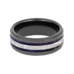 Purple Men's Wedding Band With Wood & Meteorite 12 Purple Men's Wedding Band With Wood & Meteorite -Johan Jewelry Shop E2 2548 Stacked 3