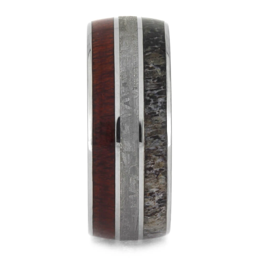 Men's Wedding Band With Wood, Meteorite & Antler 5 Men's Wedding Band With Wood, Meteorite & Antler - Image 3