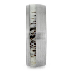 Brushed Titanium Wedding Band With Oak Wood Sleeve And Antler 10 Brushed Titanium Wedding Band With Oak Wood Sleeve And Antler -Johan Jewelry Shop E2 2702 Johnson 2
