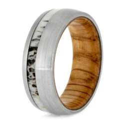 Brushed Titanium Wedding Band With Oak Wood Sleeve And Antler 11 Brushed Titanium Wedding Band With Oak Wood Sleeve And Antler -Johan Jewelry Shop E2 2702 Johnson 4