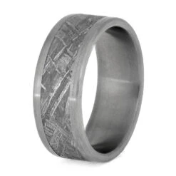 Wide Titanium Men's Wedding Band With Authentic Meteorite -Johan Jewelry Shop E2 3631 McLeod 1.5