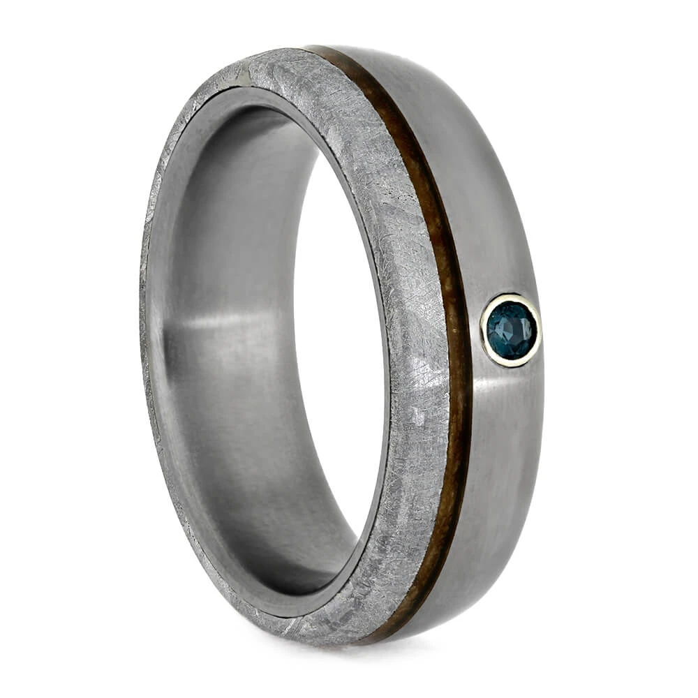 Alexandrite Men's Wedding Band With Meteorite And Whiskey Barrel Wood 4 Alexandrite Men's Wedding Band With Meteorite And Whiskey Barrel Wood - Image 2