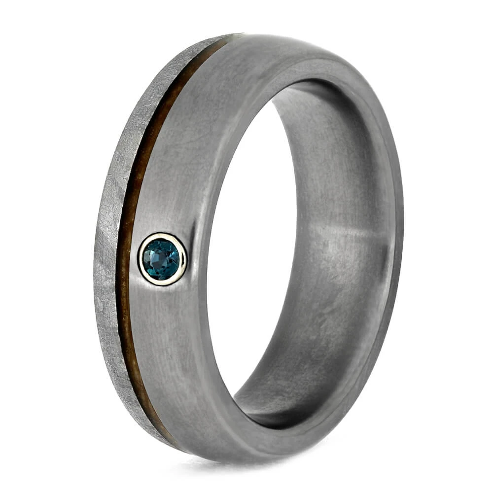 Alexandrite Men's Wedding Band With Meteorite And Whiskey Barrel Wood 6 Alexandrite Men's Wedding Band With Meteorite And Whiskey Barrel Wood - Image 4