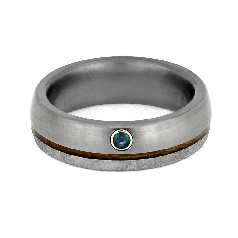 Alexandrite Men's Wedding Band With Meteorite And Whiskey Barrel Wood 7 Alexandrite Men's Wedding Band With Meteorite And Whiskey Barrel Wood - Image 5