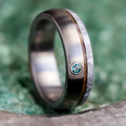 Alexandrite Men's Wedding Band With Meteorite And Whiskey Barrel Wood 16 Alexandrite Men's Wedding Band With Meteorite And Whiskey Barrel Wood -Johan Jewelry Shop E2 3694 Krueger Art 7