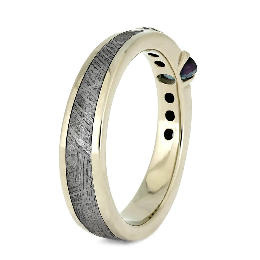 Alexandrite Wedding Ring With Diamond Accents And Meteorite 6 Alexandrite Wedding Ring With Diamond Accents And Meteorite - Image 4