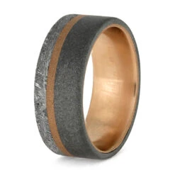 Men's Meteorite Wedding Ring With Rose Gold And Sandblasted Titanium -Johan Jewelry Shop E2 3763 Bower 3