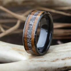 Antler & Whiskey Oak Wood Men's Wedding Band