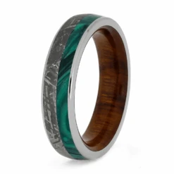 Unique Men's Wedding Band With Meteorite, Ironwood Sleeve And Malachite -Johan Jewelry Shop E2 3787 Craig 3