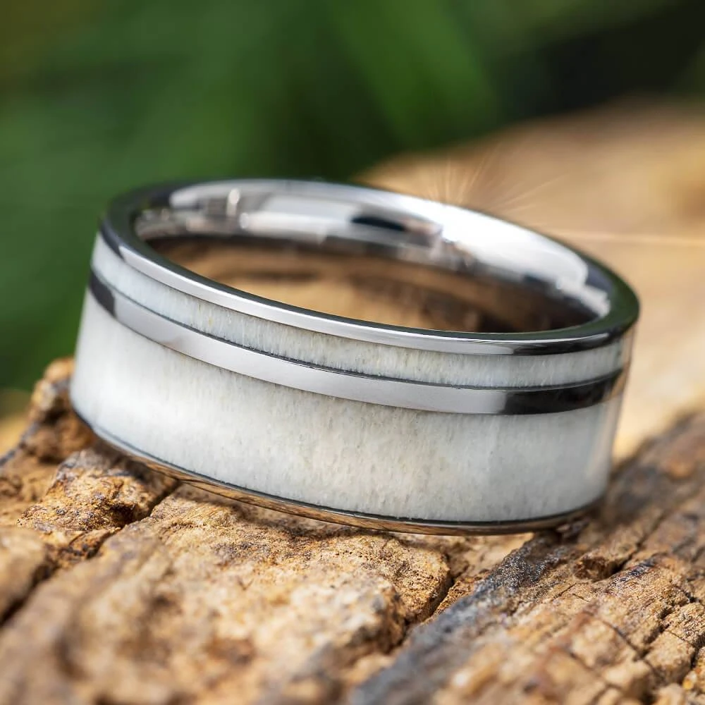 Titanium Antler Men's Wedding Band With Pinstripe 6 Titanium Antler Men's Wedding Band With Pinstripe - Image 4