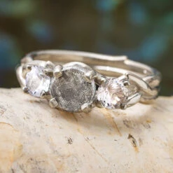 Meteorite & White Sapphire Engagement Ring -Johan Jewelry Shop E3153ArtNewCropped 3