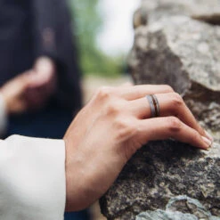 Meteorite And Dinosaur Bone Ring With Gold Pinstripes -Johan Jewelry Shop E3187LifestyleCropped