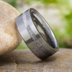 Tungsten And Meteorite Wedding Band For Men