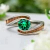 Emerald Engagement Ring With Wood Inlay 1 Emerald Engagement Ring With Wood Inlay -Johan Jewelry Shop E3241EmeraldArtCropped 2
