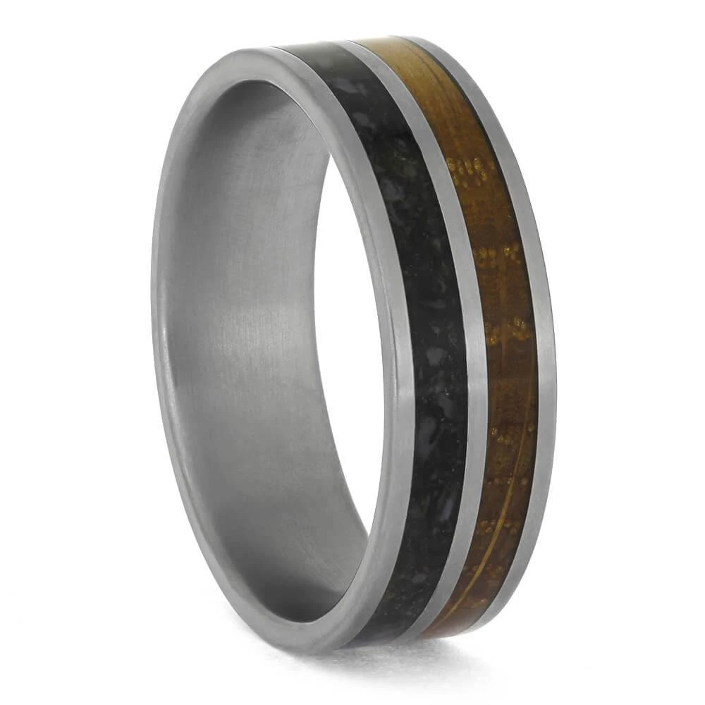 Whiskey Barrel Oak Wood & Dinosaur Bone Men's Wedding Band 4 Whiskey Barrel Oak Wood & Dinosaur Bone Men's Wedding Band - Image 2