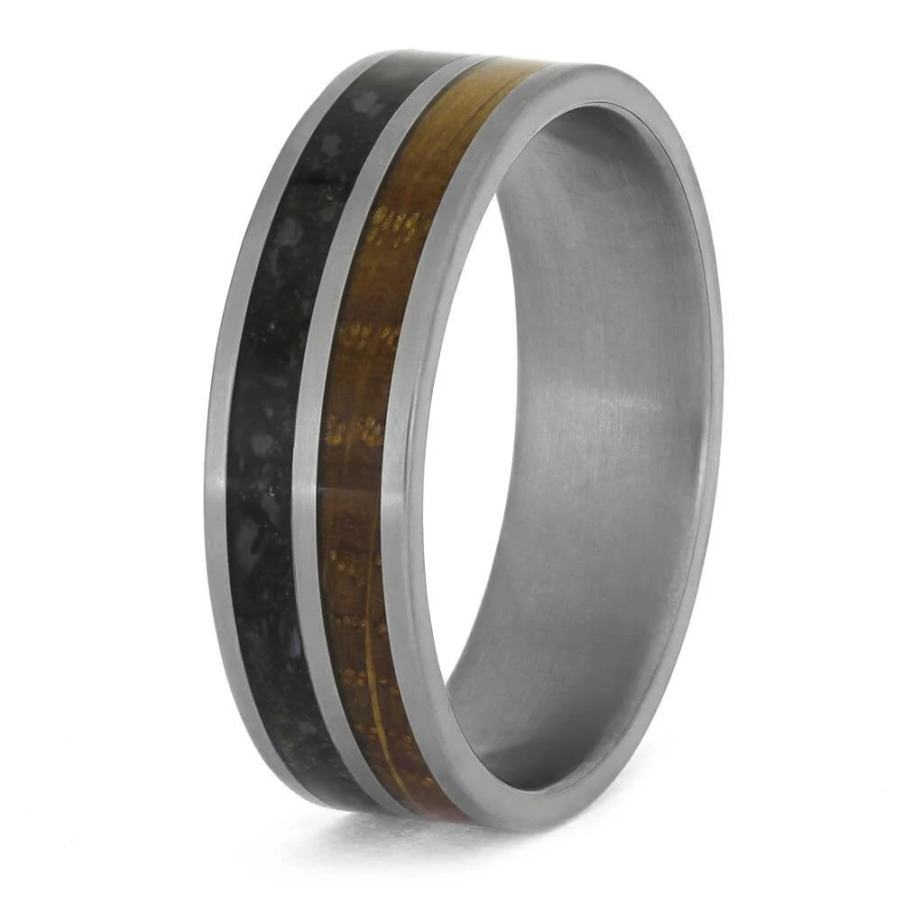 Whiskey Barrel Oak Wood & Dinosaur Bone Men's Wedding Band 6 Whiskey Barrel Oak Wood & Dinosaur Bone Men's Wedding Band - Image 4