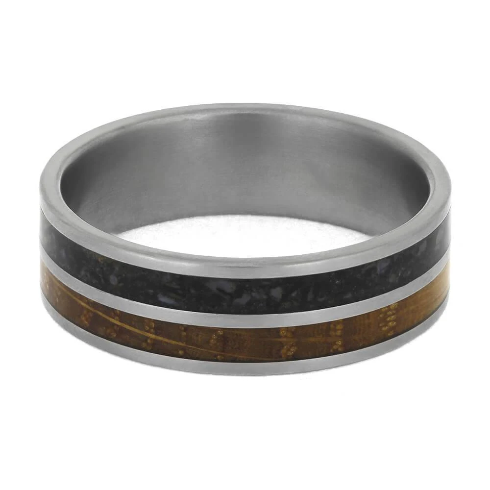 Whiskey Barrel Oak Wood & Dinosaur Bone Men's Wedding Band 7 Whiskey Barrel Oak Wood & Dinosaur Bone Men's Wedding Band - Image 5
