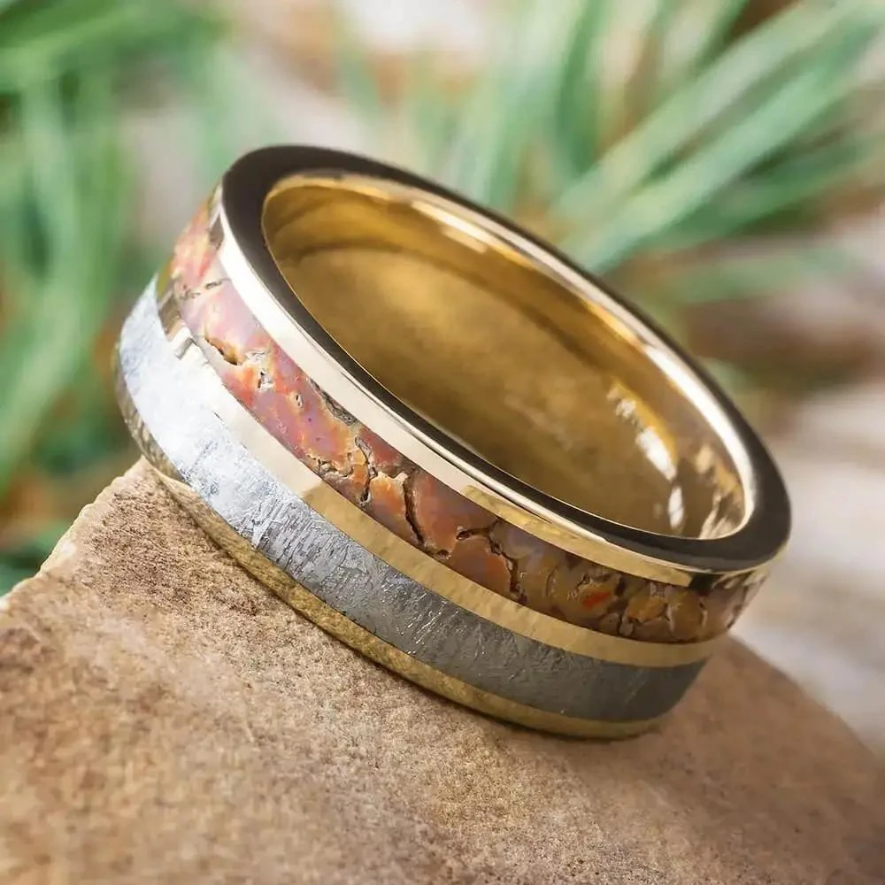 Dinosaur Bone & Meteorite Men's Wedding Band 3 Dinosaur Bone & Meteorite Men's Wedding Band