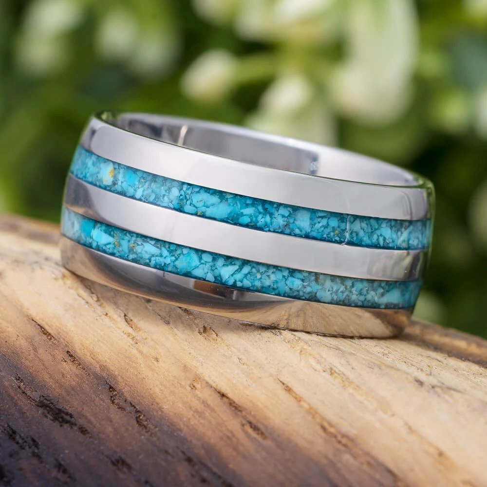 Wide Wedding Band With Two Turquoise Inlays 3 Wide Wedding Band With Two Turquoise Inlays