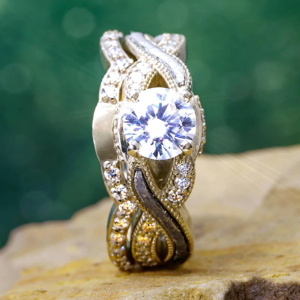 Meteorite Bridal Set With Diamond Twist Design 11 Meteorite Bridal Set With Diamond Twist Design - Image 9